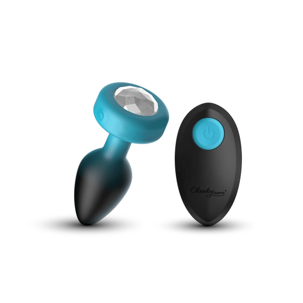 TEAL Ombre - SMALL Cheeky Charms Eluxe Vibrating Plug With Remote - Clear Gem