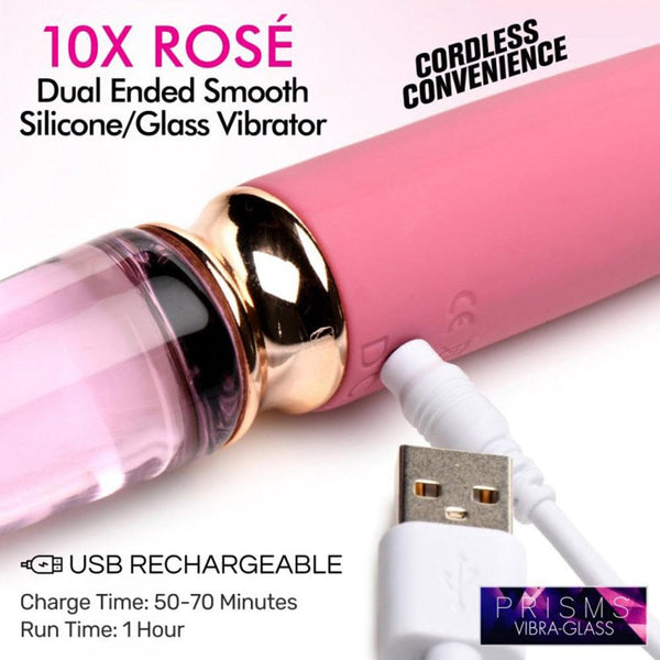 10X Dual End Smooth Silicone / Glass Vibrator – Vibra-Glass