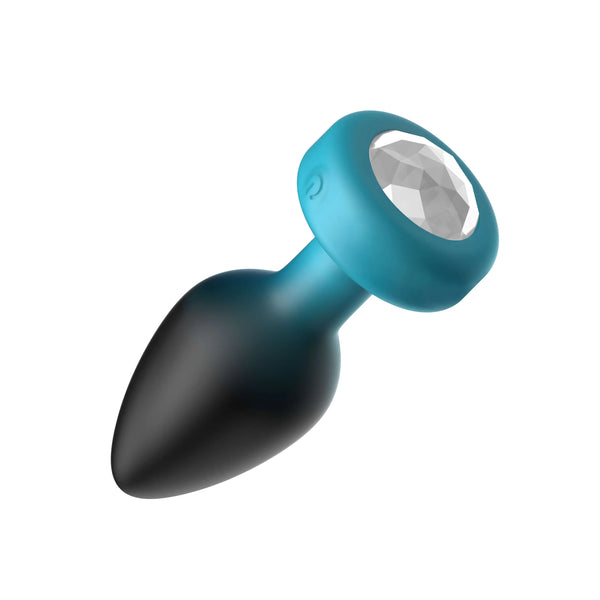 TEAL Ombre - MEDIUM Cheeky Charms Eluxe Vibrating Plug With Remote - Clear Gem