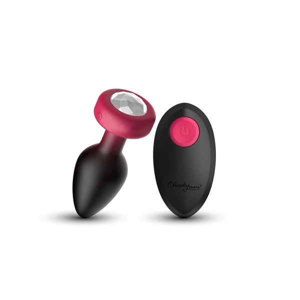 RUBY Ombre - MEDIUM Cheeky Charms Eluxe Vibrating Plug With Remote - Clear Gem