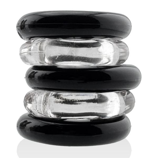 Hünkyjunk JACKER 5-STACK Clear/Black Cock Rings 5-Pack
