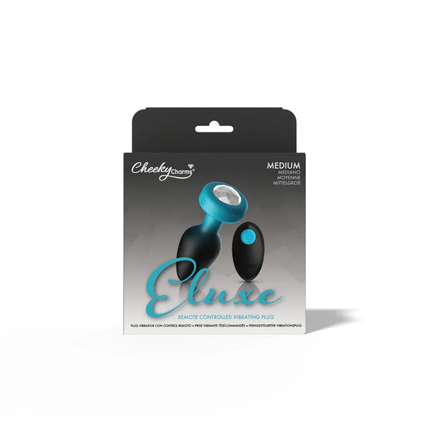 TEAL Ombre - MEDIUM Cheeky Charms Eluxe Vibrating Plug With Remote - Clear Gem