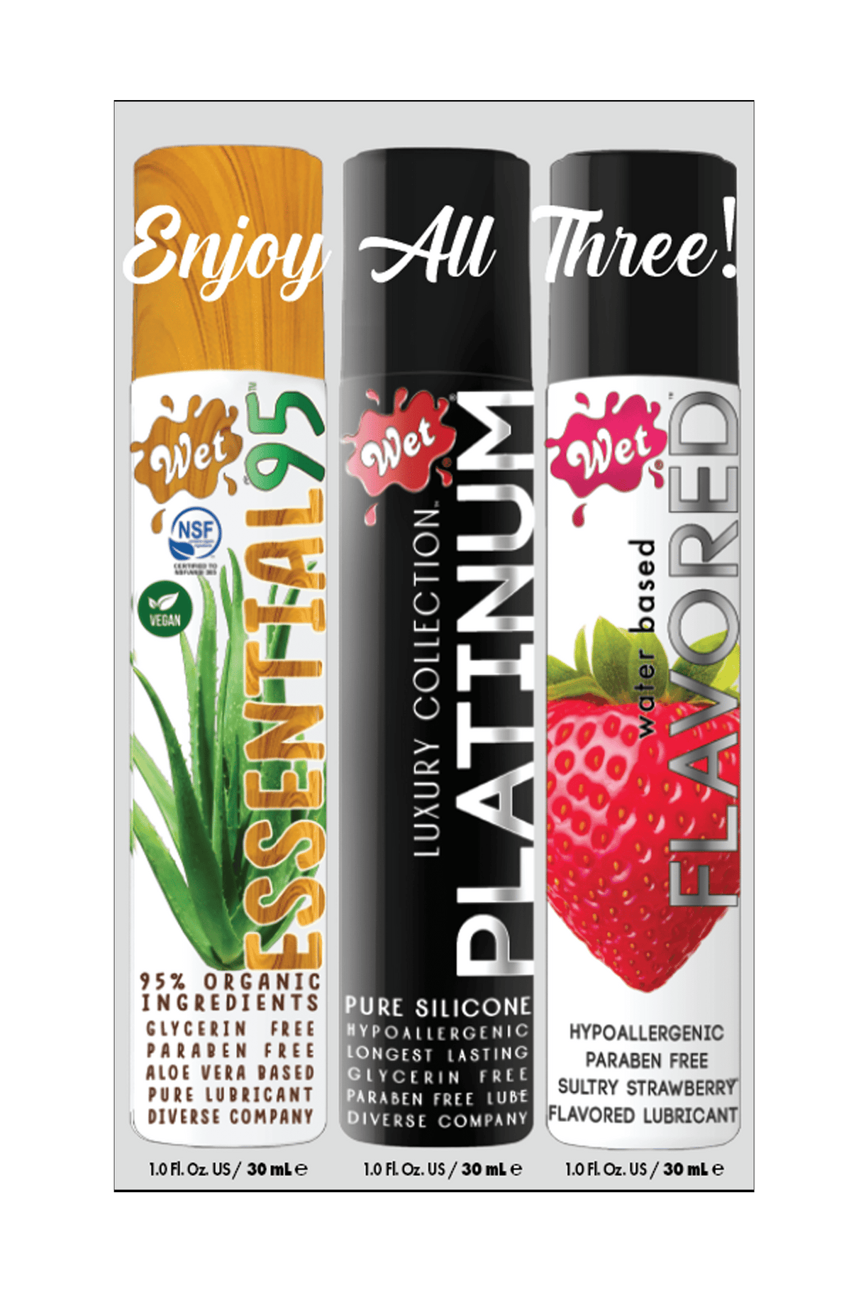 3 PACK SAMPLER (1OZ ESSENTIAL95, PLATINUM, STRAWBERRY) 1 Fl. Oz./30mL x 3