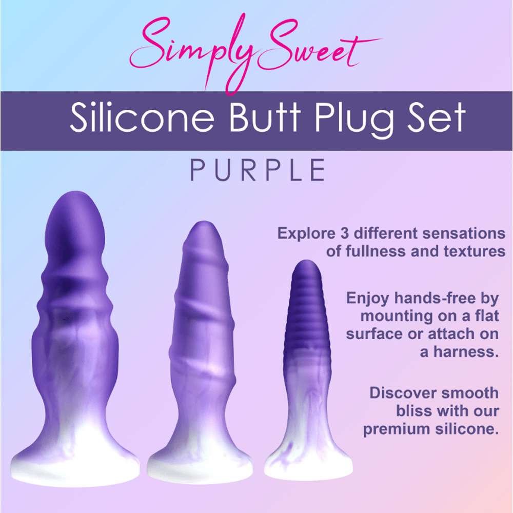 3 piece Silicone Butt Plug Set - Purple