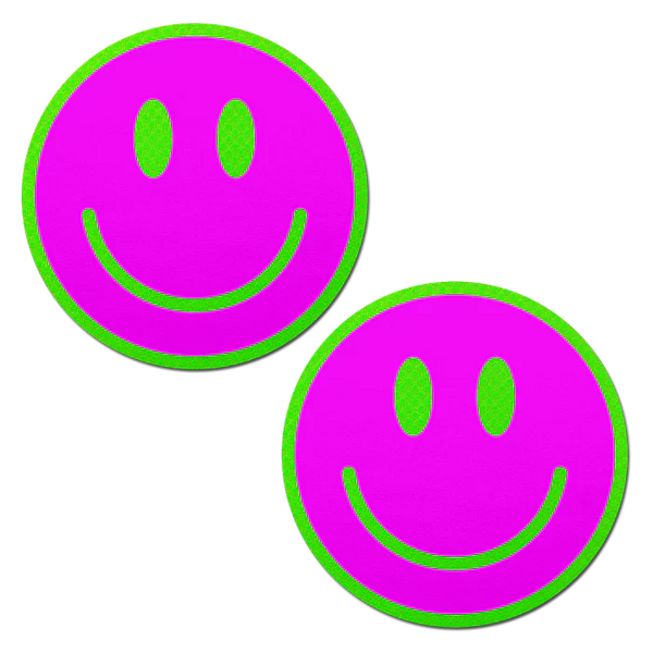 Neon Green Glow-in-the-Dark Pink Smiley Face Breast Pasties