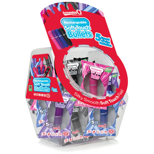 Screaming O Soft Touch Rechargeable Bullets in candy bowl - Assorted