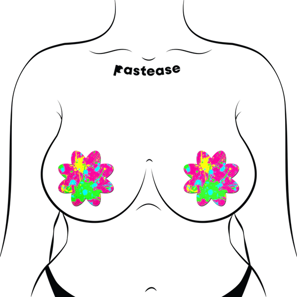 Neon Pink Graffiti Paint Splatter Petal Breast Pasties