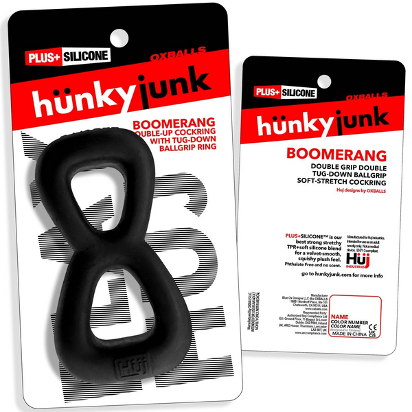 Hünkyjunk BOOMERANG Black Fog Double-Ring Cock Ring & Nut Tugger