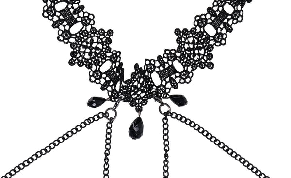 Lace Collar with Nipple Ties - Black