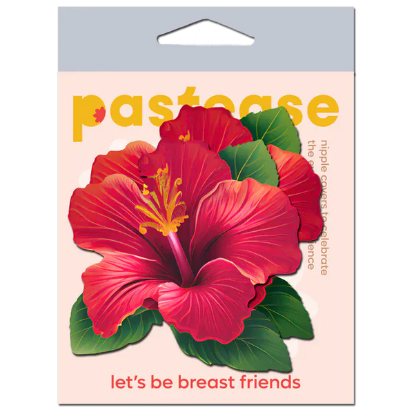 Tropical Vibrant Red Hawaiian Hibiscus Botanical Flower Breast Pasties