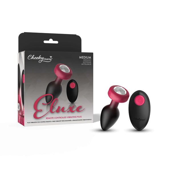 RUBY Ombre - MEDIUM Cheeky Charms Eluxe Vibrating Plug With Remote - Clear Gem
