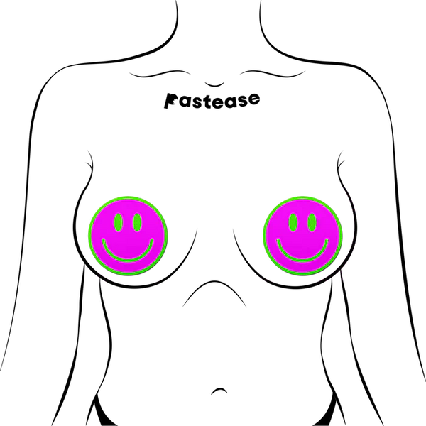 Neon Green Glow-in-the-Dark Pink Smiley Face Breast Pasties