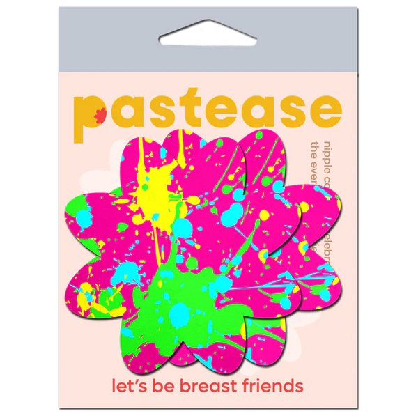 Neon Pink Graffiti Paint Splatter Petal Breast Pasties