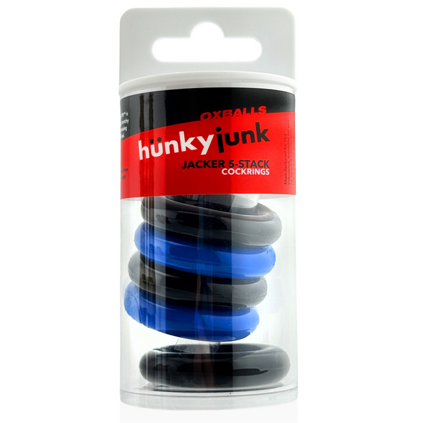 Hünkyjunk JACKER 5-STACK Blue/Black Cock Rings 5-Pack