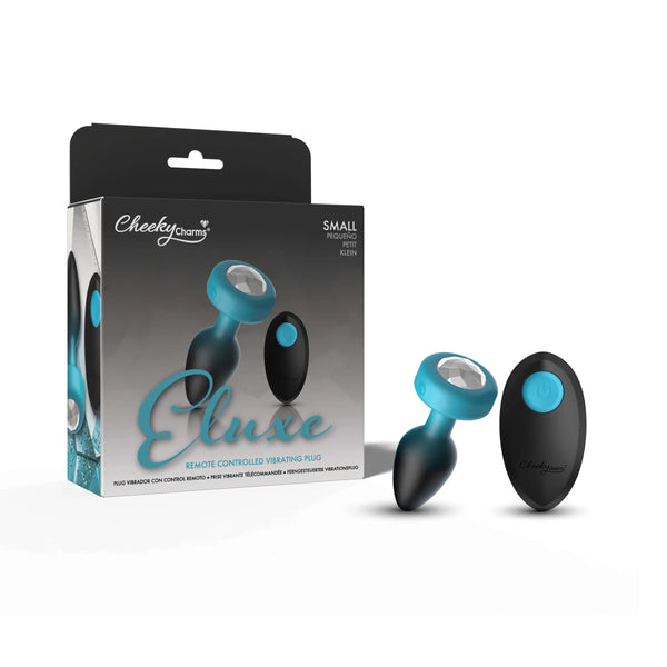 TEAL Ombre - SMALL Cheeky Charms Eluxe Vibrating Plug With Remote - Clear Gem