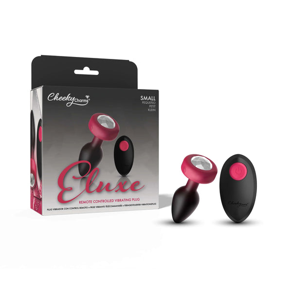 RUBY Ombre - SMALL Cheeky Charms Eluxe Vibrating Plug With Remote - Clear Gem