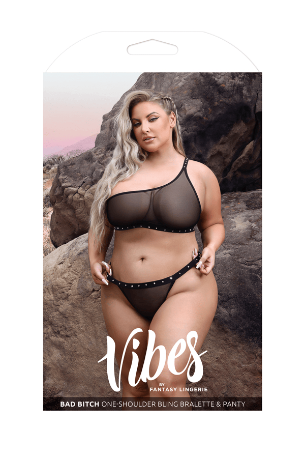 Bad Bitch One-Shoulder Bling Bralette & Panty