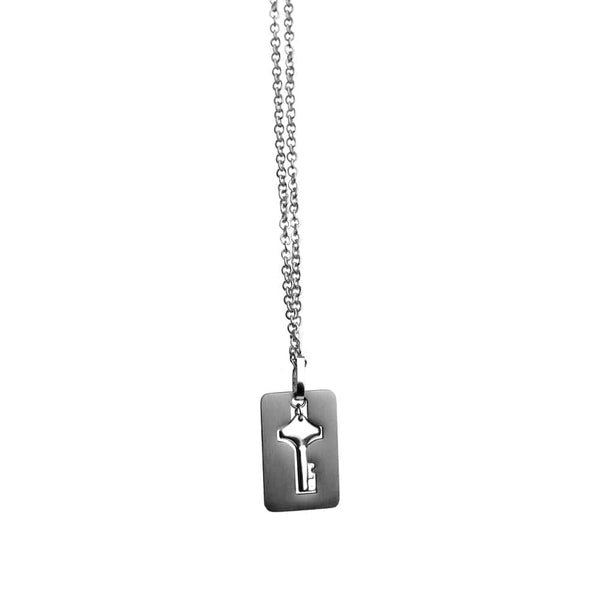 Cuffed Locking Bracelet and Key Necklace - Tungsten Steel