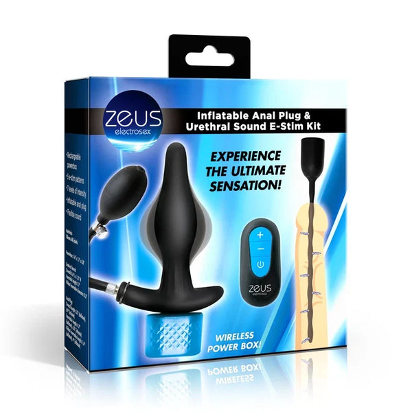 Zeus Inflatable Anal Plug & Urethral Sound E-Stim Kit w/remote