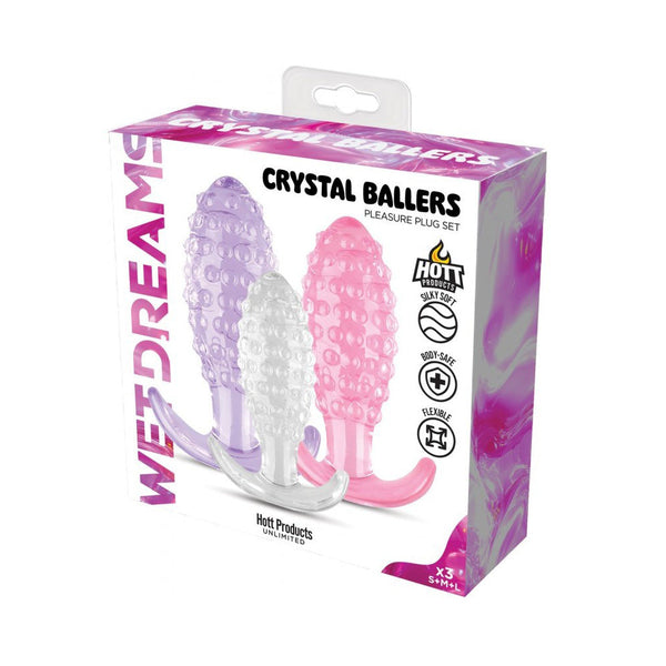Hott Products Wet Dreams Crystal Ballers 3-Piece Anal Plug Set