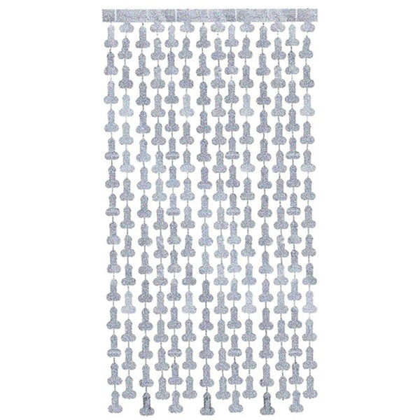 Glitterati Penis Metallic Foil Curtain 2pc - Silver