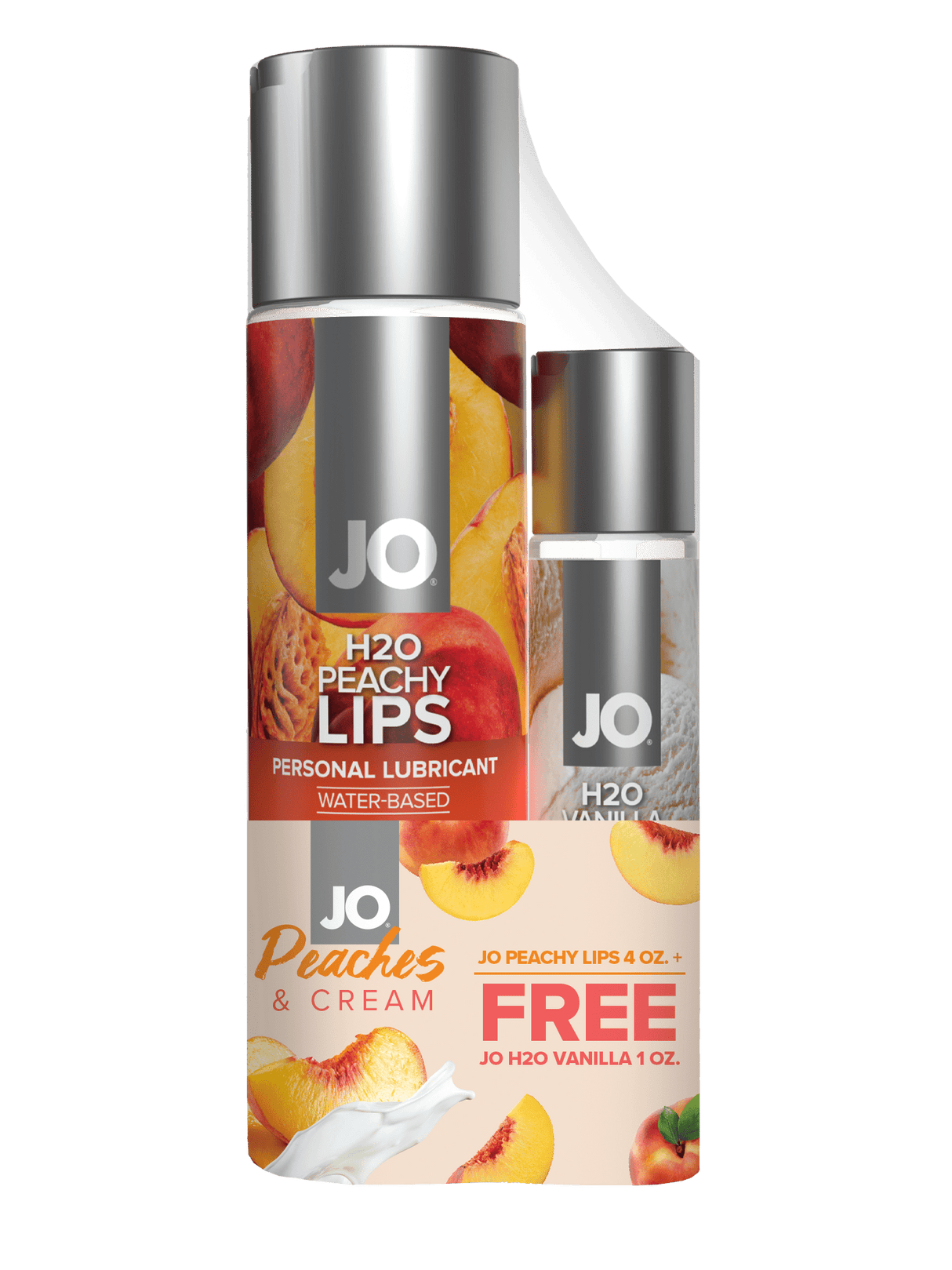 JO Peaches & Cream - JO Peachy Lips 4 fl.oz. + GWP JO H2O Vanilla 1 fl.oz