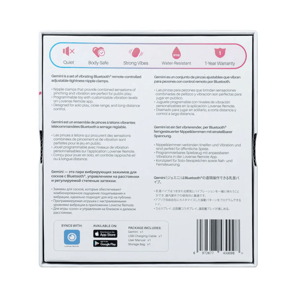 Lovense Gemini Adjustable Vibrating Nipple Clamps – App Controlled