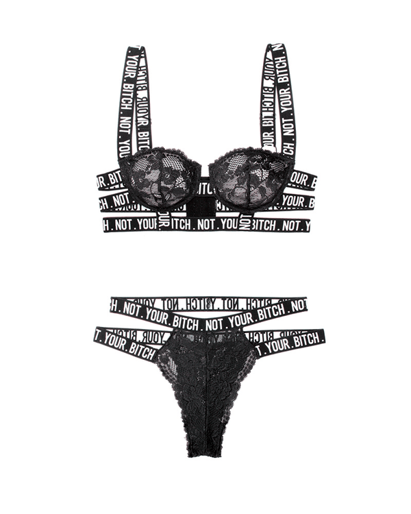 Not Your Bitch Lace Bra & Cutout Panty Set