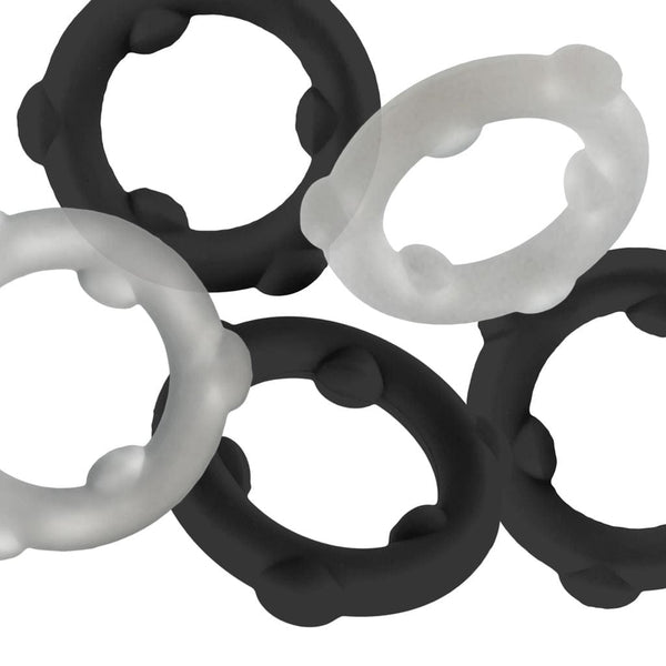 OXBALLS Gearheads Black/Vapor 5-Pack Spinner Cock Rings