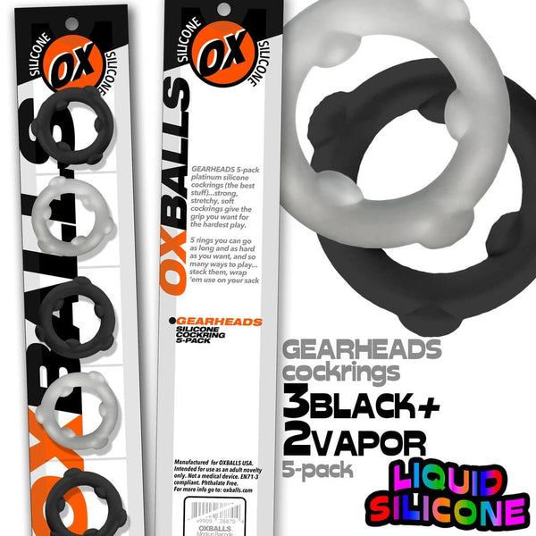OXBALLS Gearheads Black/Vapor 5-Pack Spinner Cock Rings