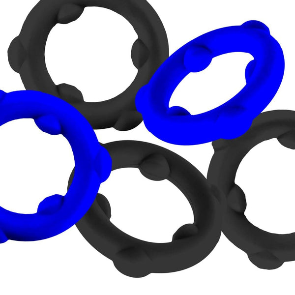OXBALLS Gearheads Blue/Black 5-Pack Spinner Cock Rings