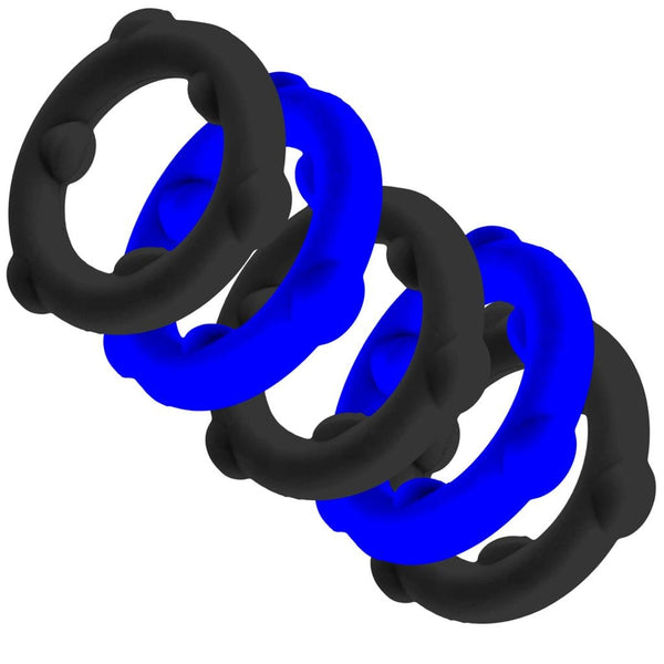 OXBALLS Gearheads Blue/Black 5-Pack Spinner Cock Rings