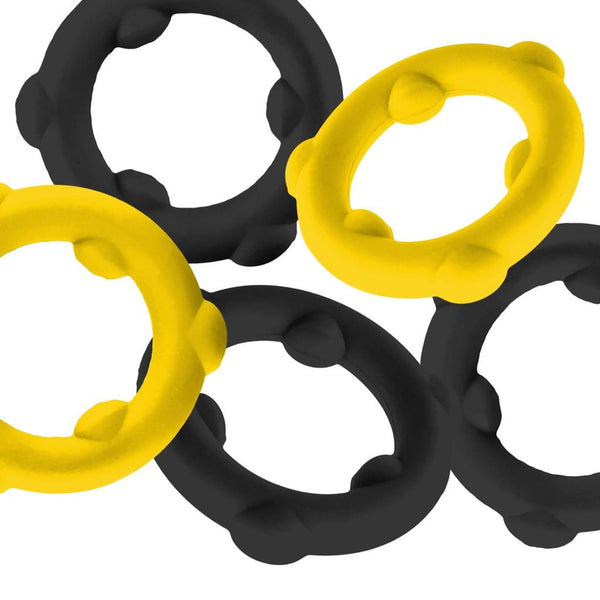OXBALLS Gearheads Yellow/Black 5-Pack Spinner Cock Rings