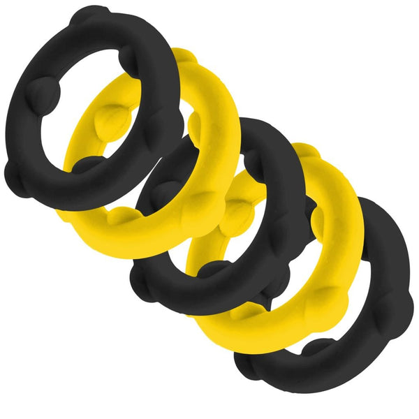 OXBALLS Gearheads Yellow/Black 5-Pack Spinner Cock Rings