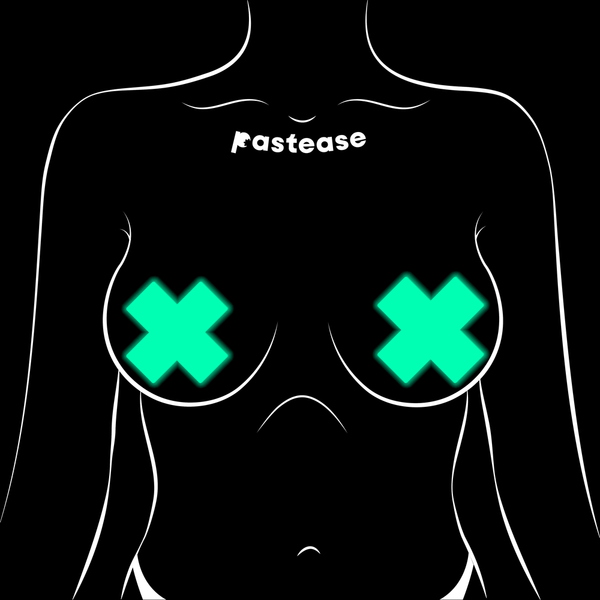 Plus X: Glow-in-the-Dark Neon Cross Pasties - Turquoise