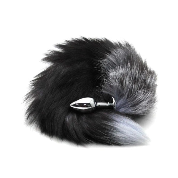 Real Fox Tail Butt Plug - Large - Grey