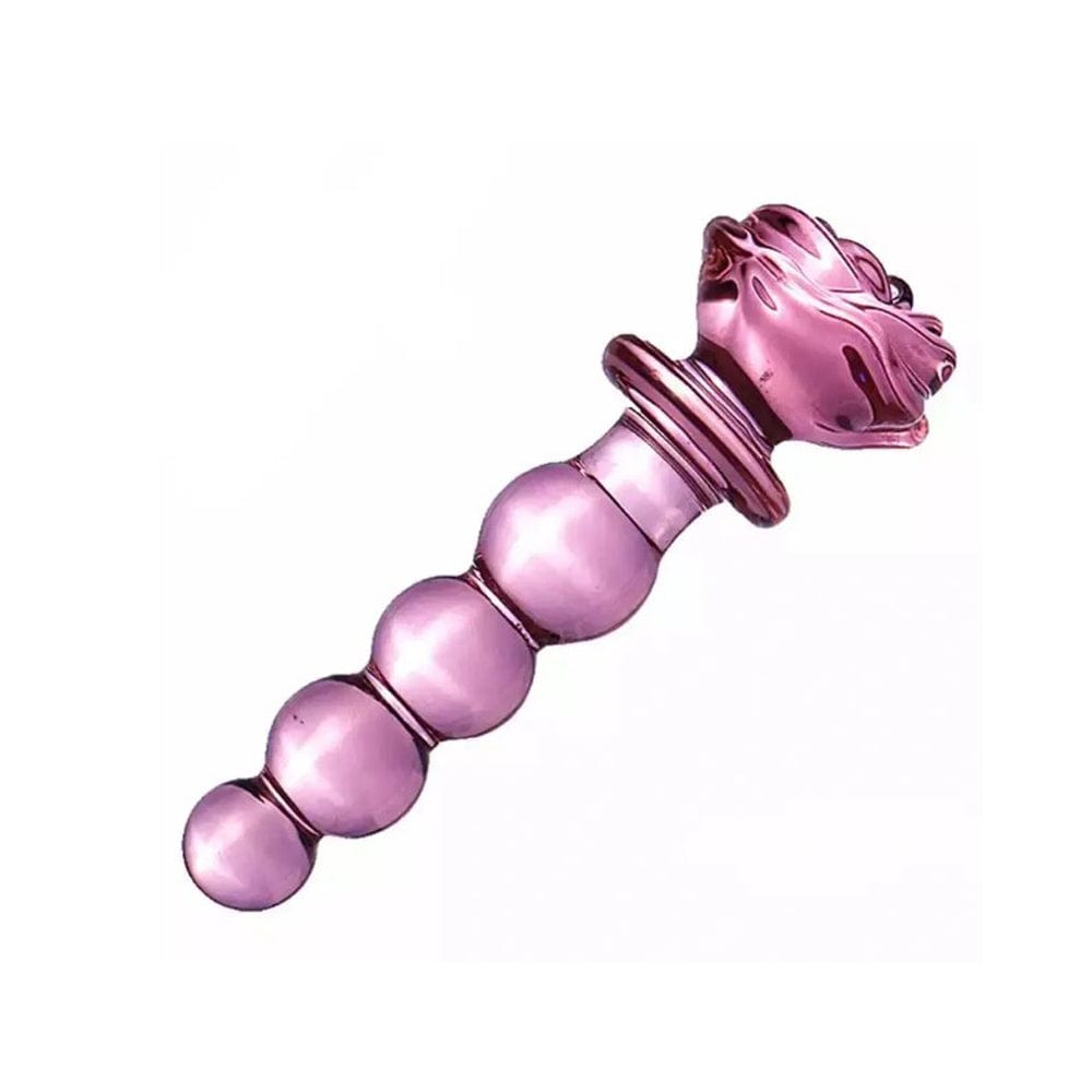 Rose Glass Dildo - Four Beads