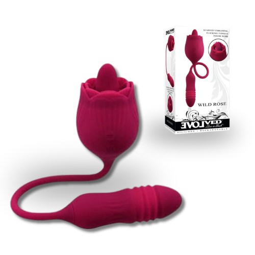 Evolved Wild Rose Dual-Motor Thrusting Bullet &Tongue Vibrator
