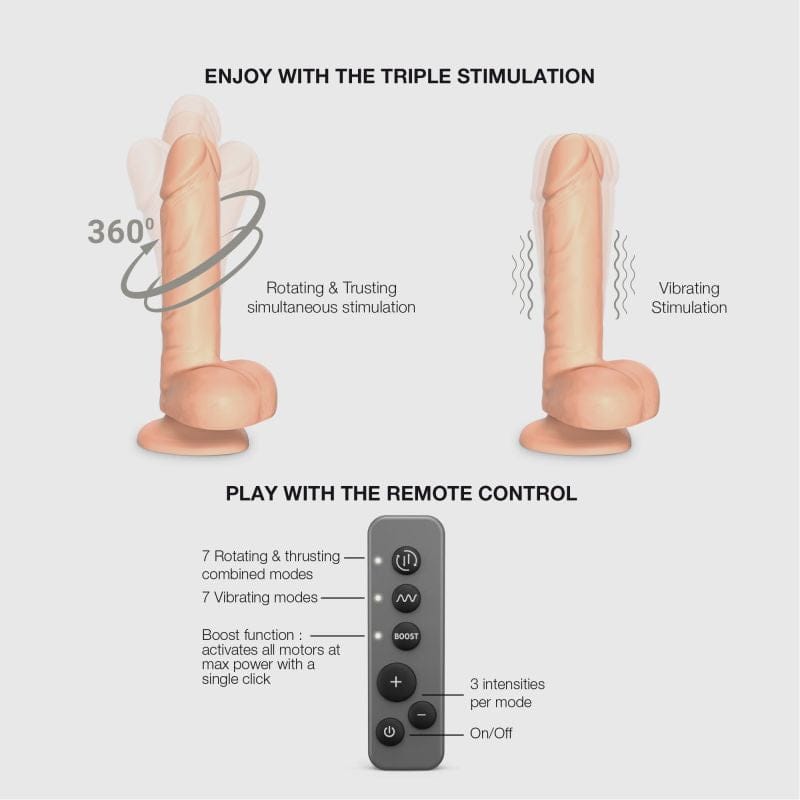 Rotating & Vibrating Realistic Large Dildo - Vanilla