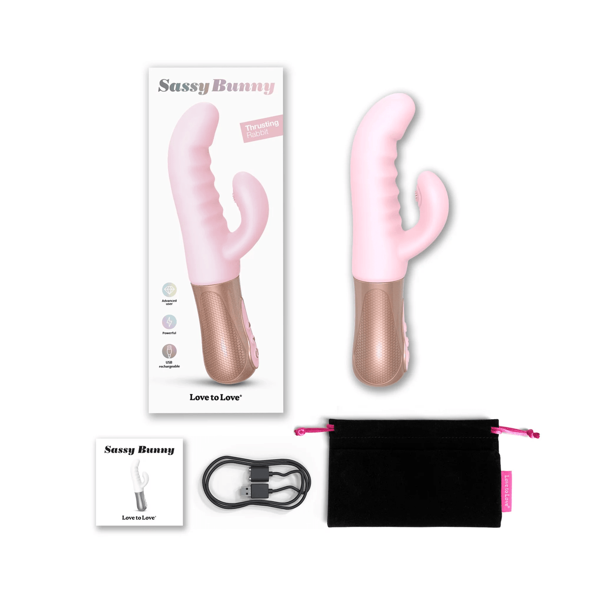 SASSY BUNNY Rabbit Thrusting Vibrator - Baby Pink