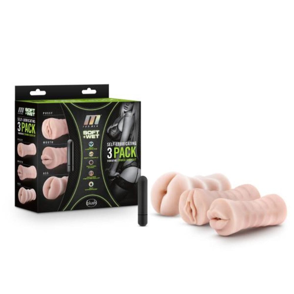 Self Lubricating Vibrating Strokers Kit with Oral, Vaginal & Anal Sleeves