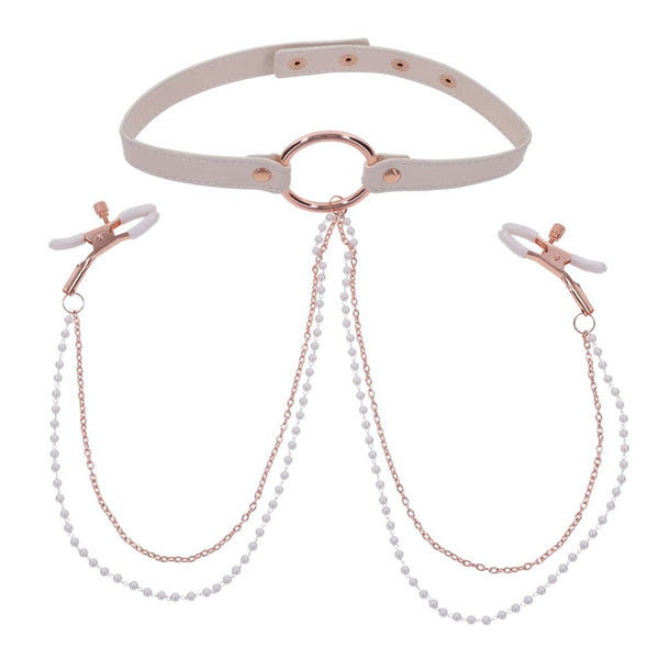 Sex & Mischief Peaches ‘n CreaMe Collar with Nipple Clamps