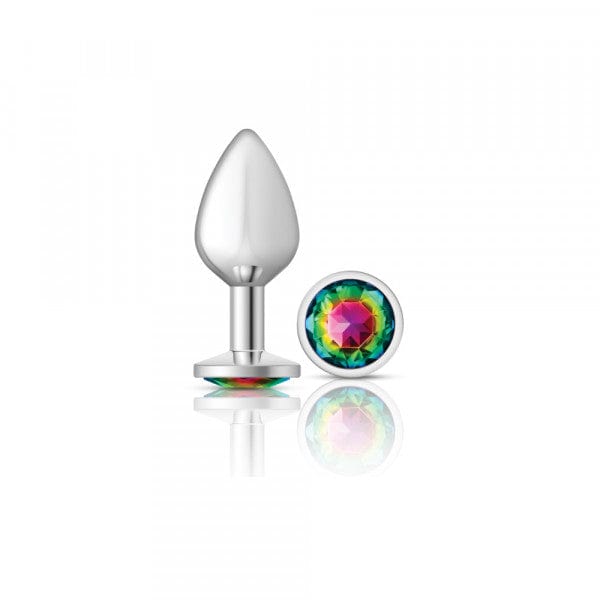Silver Metal Anal Plug - Round-Rainbow - Medium