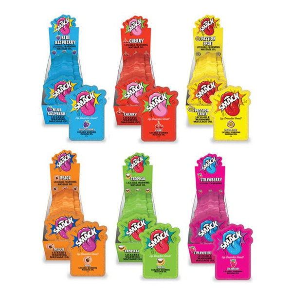 SMACK Warming & Lickable Massage Oil - Blue Raspberry 3ML Pouch Display of 36 ??