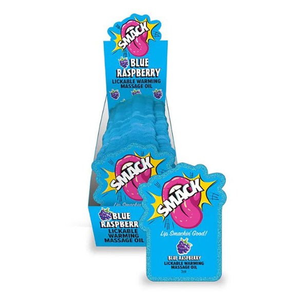 SMACK Warming & Lickable Massage Oil - Blue Raspberry 3ML Pouch Display of 36 ??