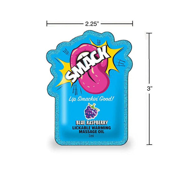 SMACK Warming & Lickable Massage Oil - Blue Raspberry 3ML Pouch Display of 36 ??