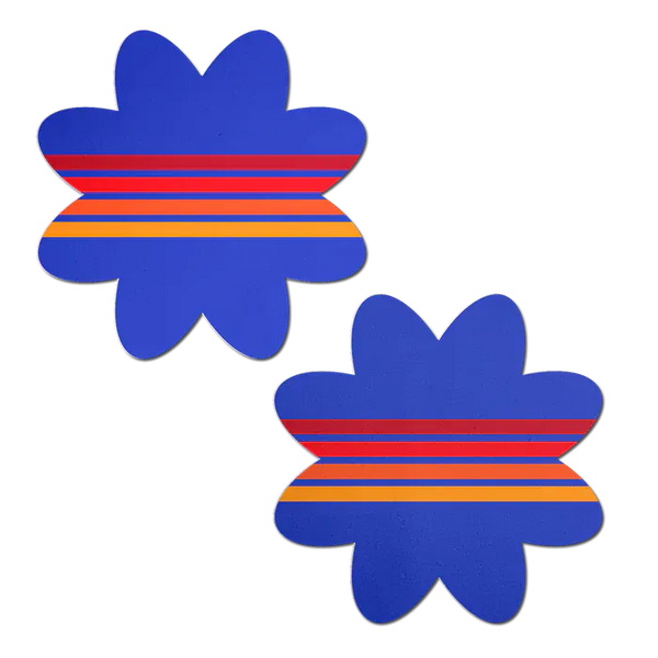 Vibrant Retro Stripes on Blue Petal Breast Pasties