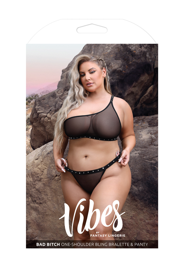 Bad Bitch One-Shoulder Bling Bralette & Panty
