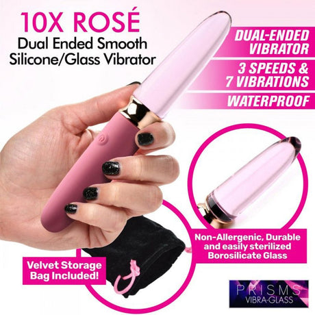 10X Dual End Smooth Silicone / Glass Vibrator – Vibra-Glass
