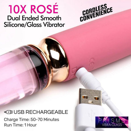 10X Dual End Smooth Silicone / Glass Vibrator – Vibra-Glass